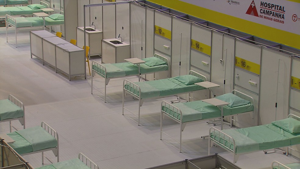 Hospital de Campanha de Belo Horizonte foi montado na Expominas — Foto: Reprodução/TV Globo
