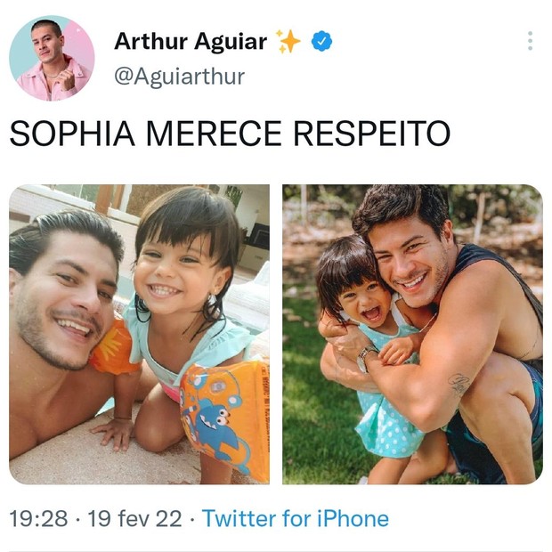 Equipe de Arthur Aguiar se posiciona diante de ataques a aparência de filha de artista (Foto: Arquivo pessoal)