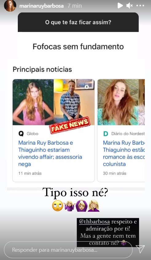 Marina Ruy Barbosa desmente boatos de affair com Thiaguinho: “Fake news” (Foto: reprodução/instagram)