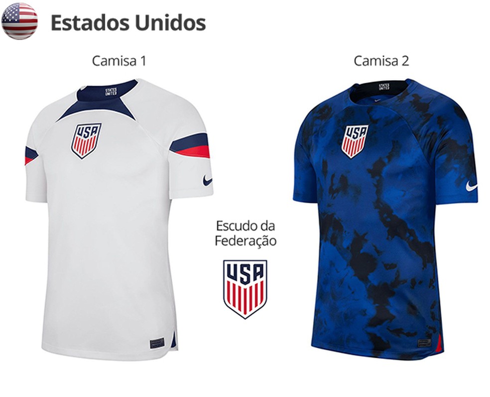 Uniformes dos Estados Unidos para a Copa do Mundo de 2022 — Foto: Divulgação