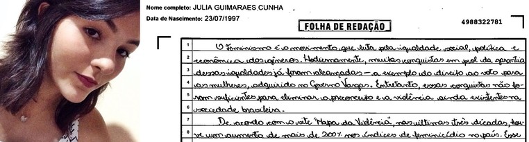 Trecho da redação da estudante Julia Guimarães Cunha (Foto: Arquivo pessoal/ Reprodução )