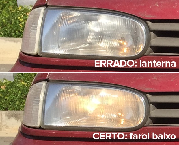 Lanterna tem a luz mais fraca é não é a correta; o certo é o farol baixo (Foto: Rafael Miotto / G1)
