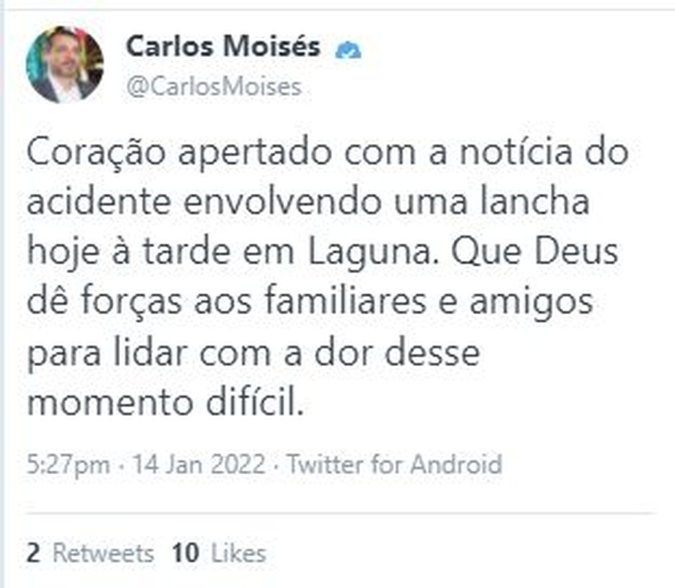 Governador Carlos Moisés se solidarizou com a família — Foto: Divulgação/ Redes sociais