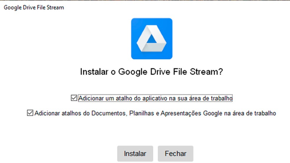 Clique para adicionar atalhos do Google Drive File Stream e instale o app no PC — Foto: Reprodução/Caroline Doms