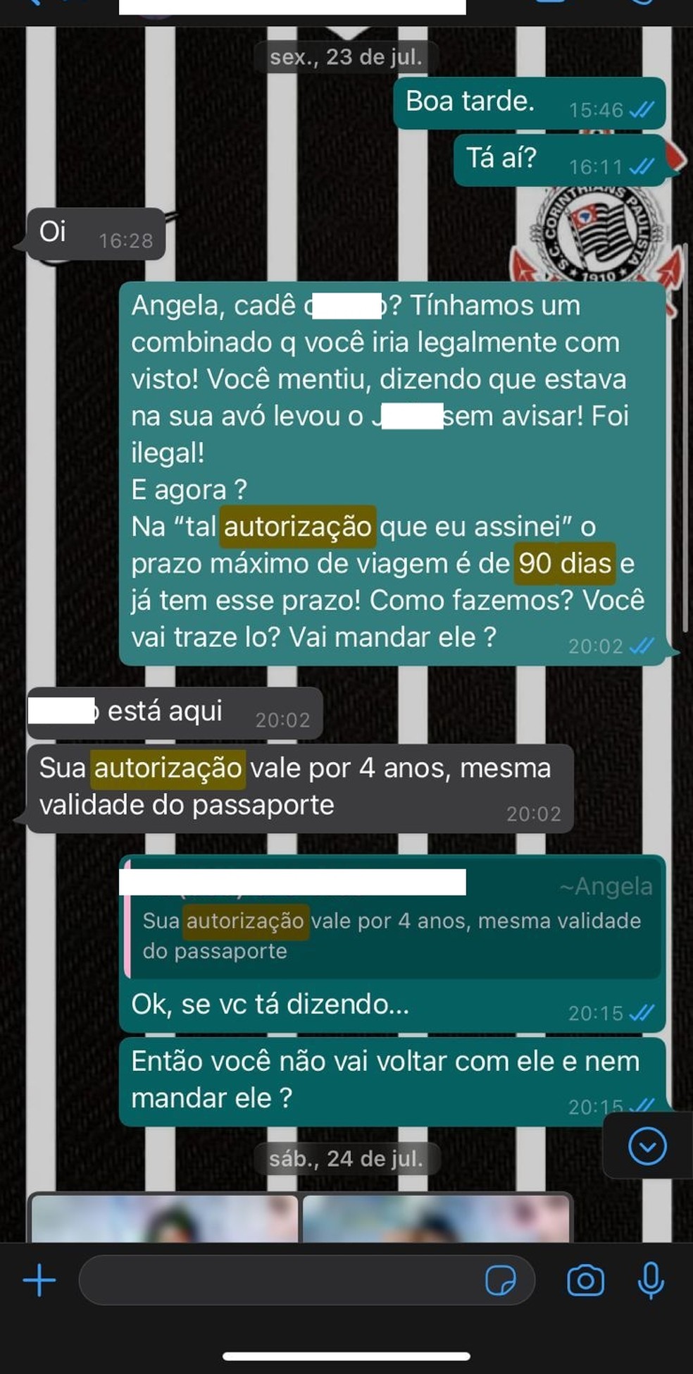 Conversa de WhatsApp entre Álefe e Ângela. — Foto: Álefe Freitas/Arquivo Pessoal