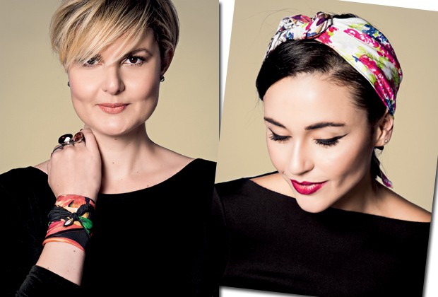 Larissa Lucchese e Mari Di Pilla, editoras de moda da Marie Claire, usam lenços da grife Daslu para complementar o look (Foto: Fred Othero)