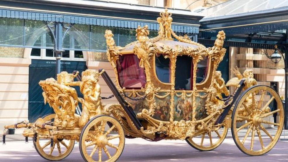 Carruagem real de ouro será a peça central do Jubileu, mas desfilará sem sua famosa passageira — Foto: Getty Images/via BBC