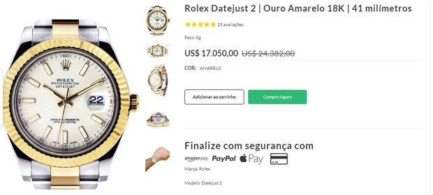 Rolex modelo Datejust com ouro amarelo 18k: US$ 17 mil (Foto: Reprodução)