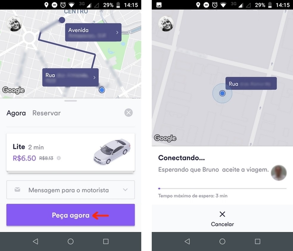 App do Cabify omite botão de SOS enquanto motorista não aceita corrida — Foto: Reprodução/Raquel Freire