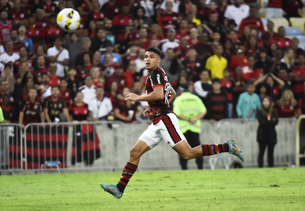 Victor Hugo, do Flamengo, faz um golaço contra o Atlético-GO — Foto: André Durão / ge