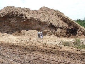 Biomassa de cana-de- açúcar forma uma montanha no parque indústrial da usina (Foto: Waldson Costa/G1)
