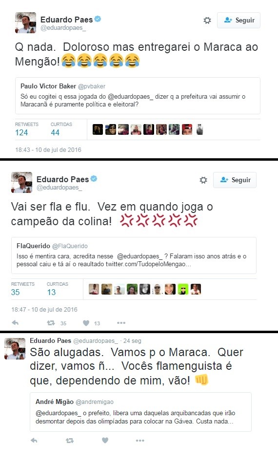 Em rede social, prefeito do Rio anuncia intenção de entregar Maracanã a Fla e Flu