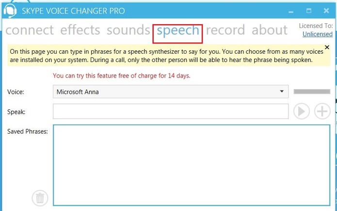Em Speech, grave frases para usar quando quiser (Foto: Reprodução/Skype Voice Changer)