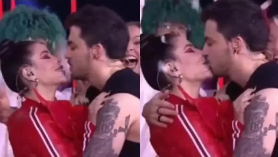 Felipe Neto e Gkay se beijam em festa