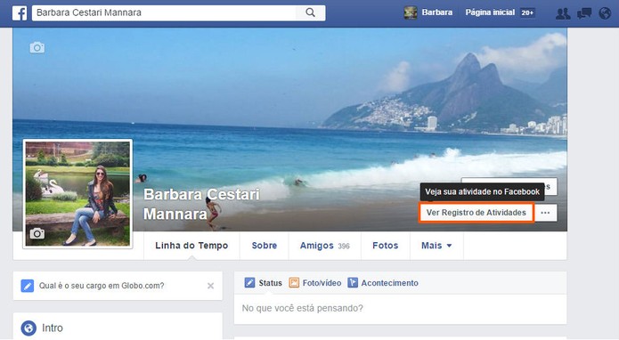 Acesse o registro de atividades no perfil do usuário no Facebook (Foto: Reprodução/Barbara Mannara)