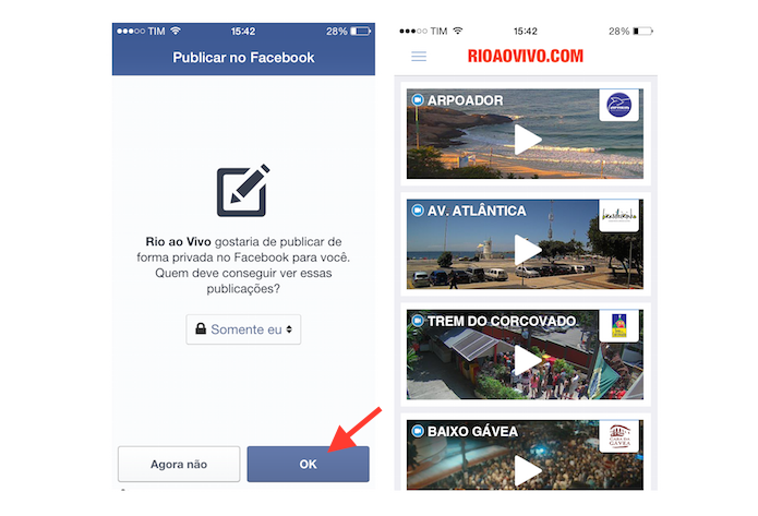 Finalizando a sincronia com o Facebook e acessando a interface do Rio ao Vivo (Foto: Reprodução/Marvin Costa)