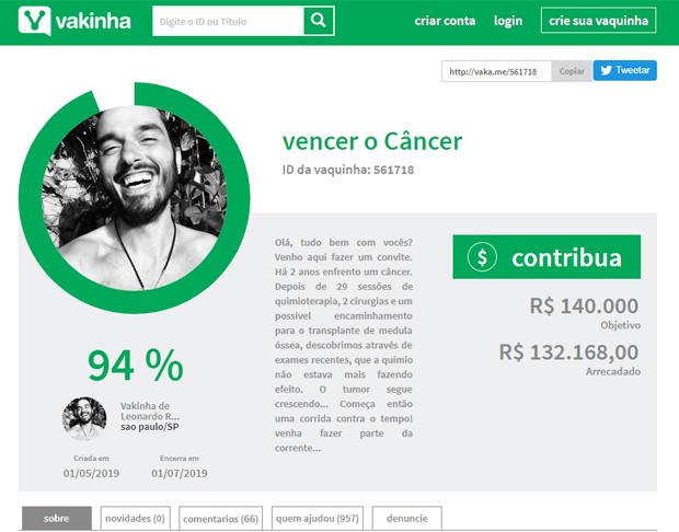 Léo Rosa conquista boa parte do valor para tratamento contra câncer (Foto: Reprodução)