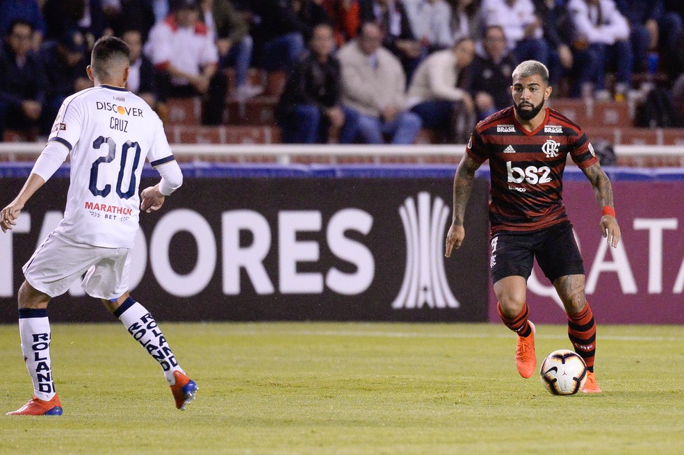 Gabigol durante o jogo contra a LDU &mdash; Foto: Alexandre Vidal/Flamengo