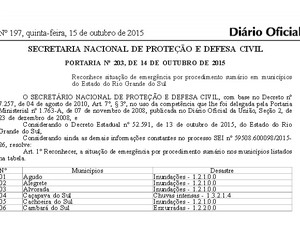 Diário Oficial da União publica decreto de emergência para o RS (Foto: Reprodução)
