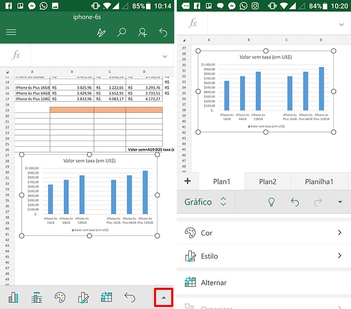 Selecione o gráfico no Excel para Android para editá-lo (Foto: Reprodução/Elson de Souza)