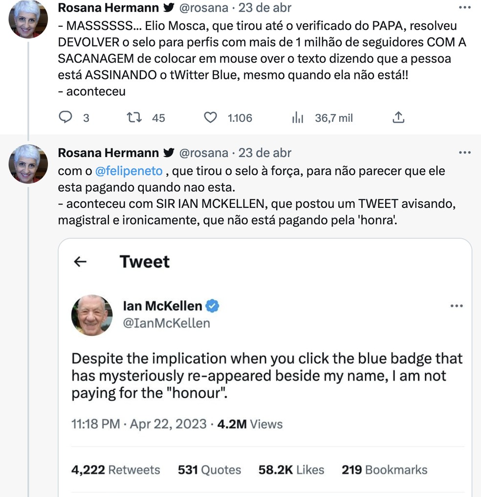 Debate na web sobre veririca&ccedil;&atilde;o no Twitter de artistas que j&aacute; morreram  &mdash; Foto: Reprodu&ccedil;&atilde;o / Twitter