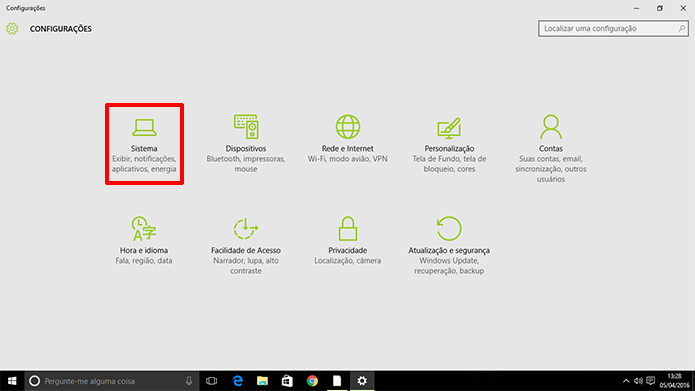 Notificações do Windows 10 podem ser modificadas dentro da opção Sistema (Foto: Reprodução/Elson de Souza)