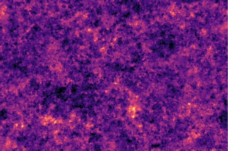 Este é o mapa mais detalhado da distribuição da matéria escura no universo. As áreas brilhantes representam os pontos de maior concentração, que é onde as galáxias se formam (Foto: N Jeffrey/Observatório da Energia Escura via BBC News)