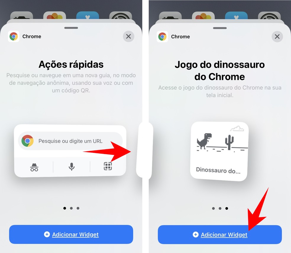 Jogo do dinossauro está entre os widgets do Google Chrome no iOS e no Android — Foto: Reprodução/Rodrigo Fernandes