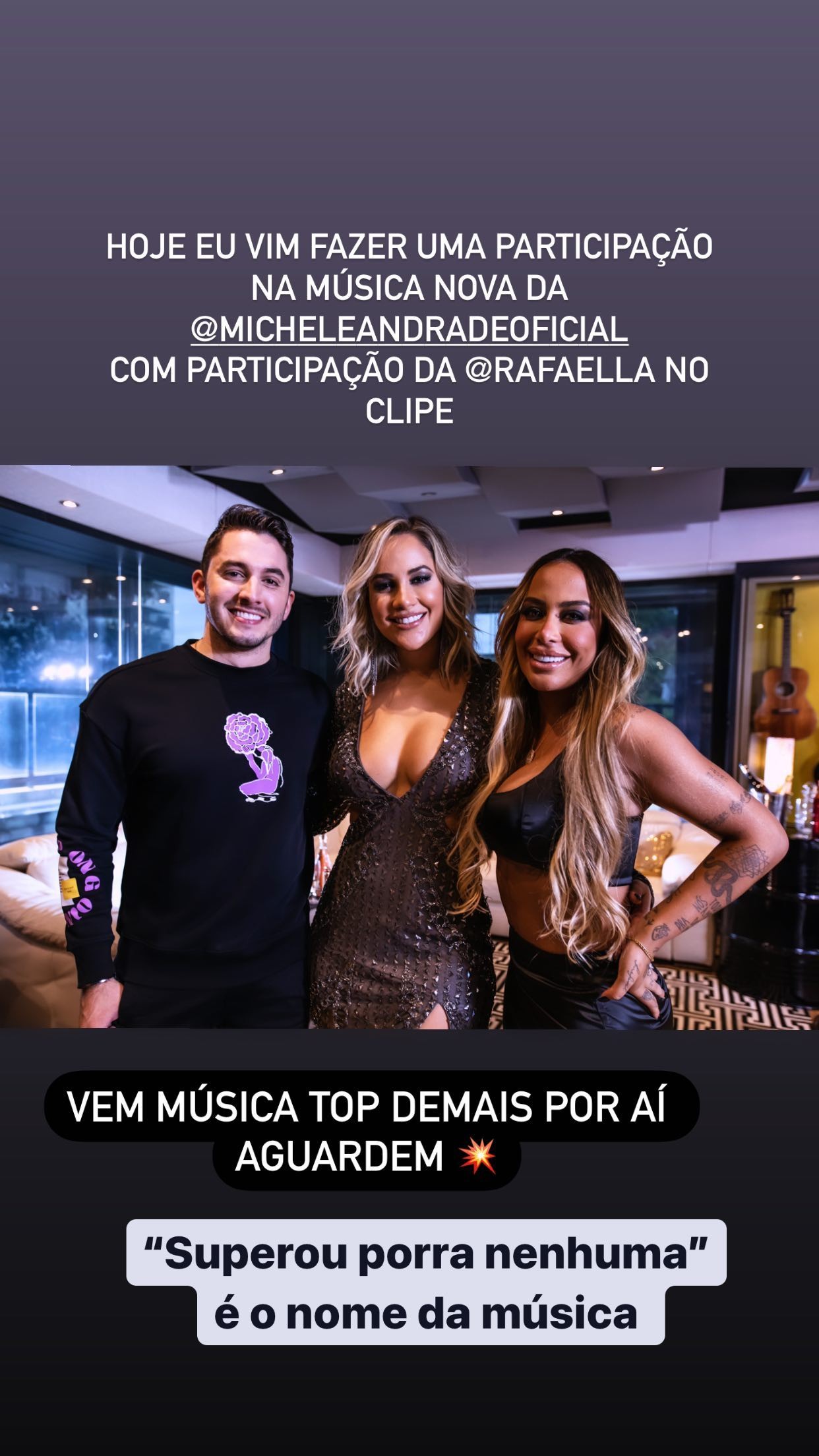 Michele Andrade, Jonas Esticado e Rafaella Santos gravam clipe juntos (Foto: Reprodução/Instagram)