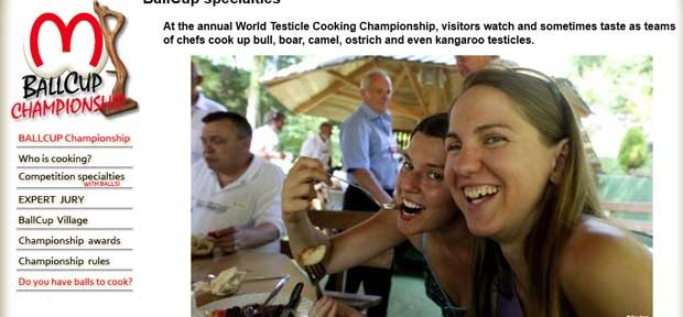 Página do World Testicle Cooking Championship que vai ser realizado neste mês na Sérvia (Foto: Reprodução)