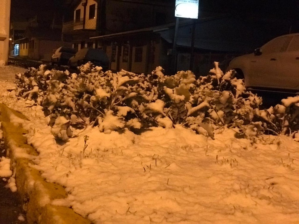 Urupema amanheceu com neve nesta quarta-feira — Foto: Eduarda Demeneck/ NSC TV