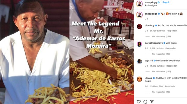 Ademar Moreira, empreendedor por trás da barraca Batatas de Marechal, compartilhada por Snopp Dogg (Foto: Reprodução Instagram/Batatas de Marechal e Snopp Dogg)