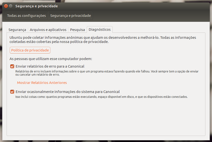 Ubuntu permite que usuário configure segurança e privacidade (Foto: Reprodução/Filipe Garrett)