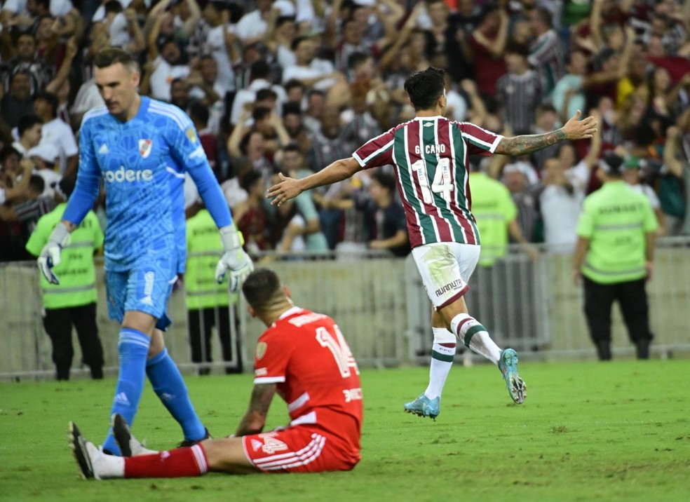 Germán Cano comemora segundo gol em Fluminense e River Plate  — Foto: André Durão