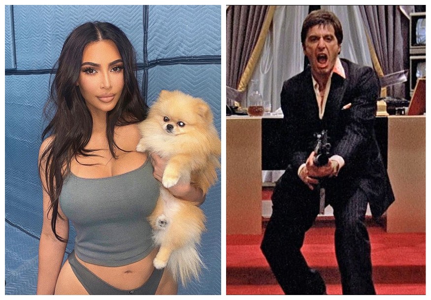 A foto na qual a socialite Kim Kardashian fez referência ao clássico Scarface (1983), com Al Pacino (Foto: Instagram/Reprodução)
