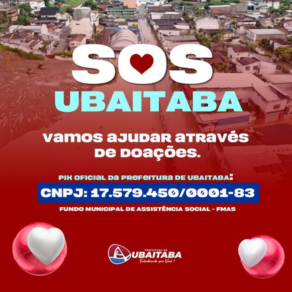 Ubaitaba também arrecada doações para vítimas da chuva — Foto: Prefeitura de Ubaitaba