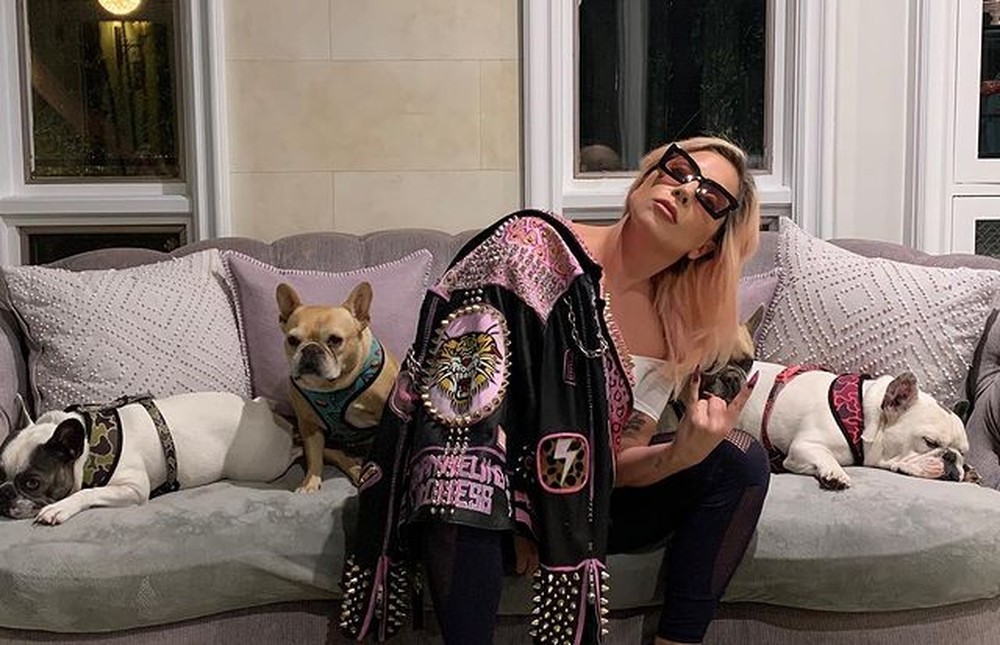 Lady Gaga e seus três cachorros (Foto: Reprodução / Instagram)