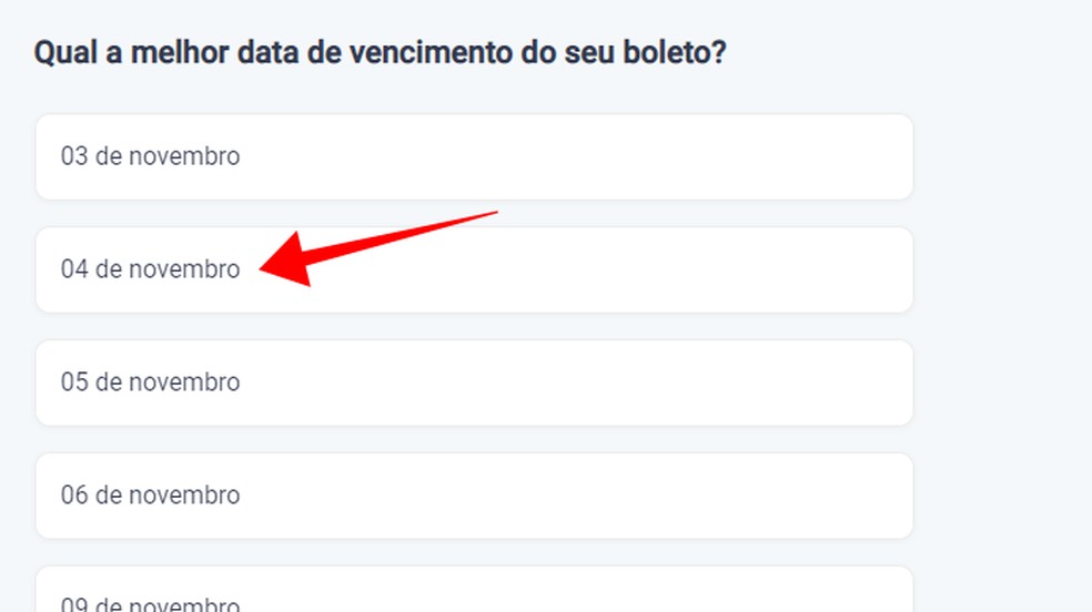 Selecione uma data de vencimento para o boleto — Foto: Reprodução/Paulo Alves