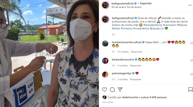 Beth Goulart se vacina e lembra da mãe, Nicette Bruno, uma das vítimas da Covid-19 (Foto: Reprodução/Instagram)