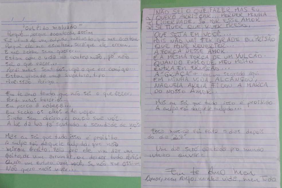Pastor que mantinha relacionamento escondido com menina de 12 anos escrevia cartas de amor — Foto: Polícia Civil
