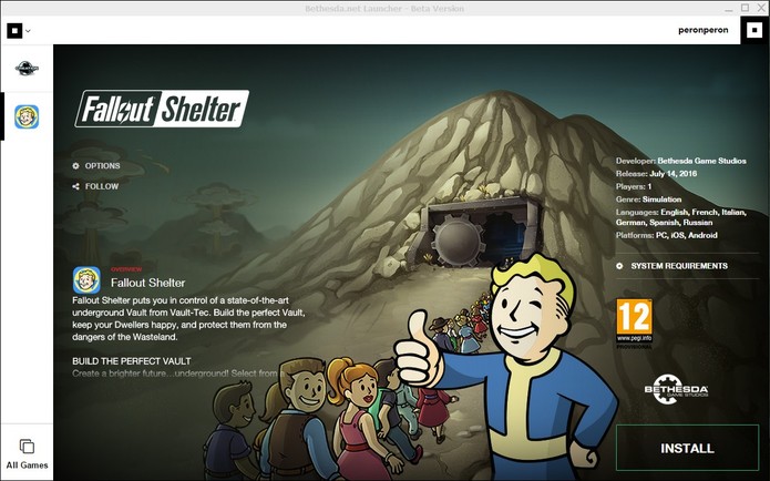 Selecione o ícone de Fallout Shelter para instalá-lo em sua máquina (Reprodução/Càssio Barbosa)