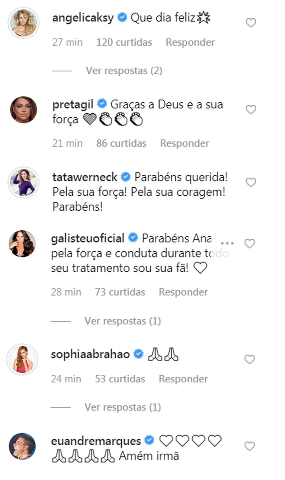 Angélica, André Marques, Preta Gil e outros famosos comemoram o fim do tratamento de Ana Furtado contra o câncer de mama — Foto: Reprodução / Instagram