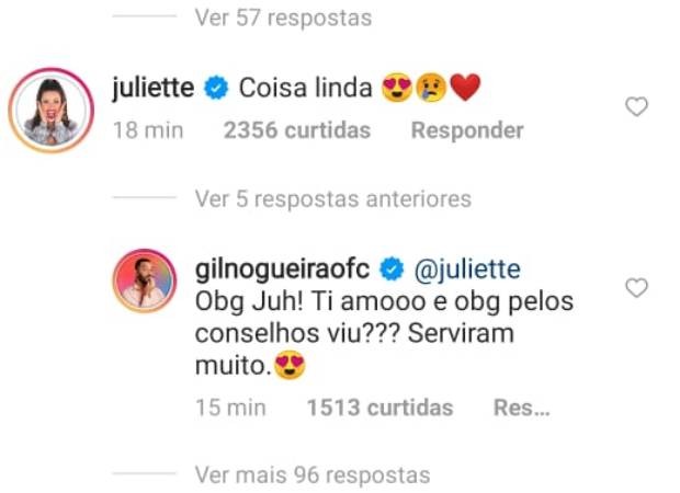 Juliette e gil interagem (Foto: Reprodução/Instagram)
