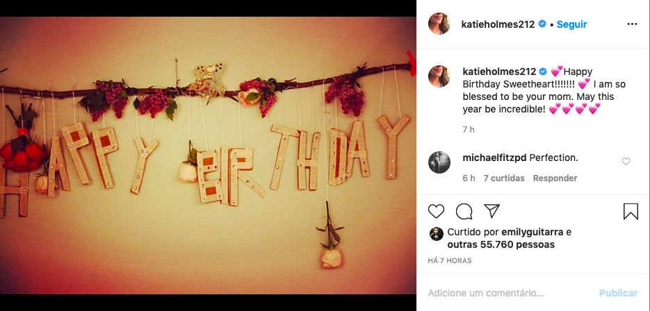 O post de Katie Holmes celebrando o aniversário de 14 anos da filha, Suri Cruise (Foto: Instagram)