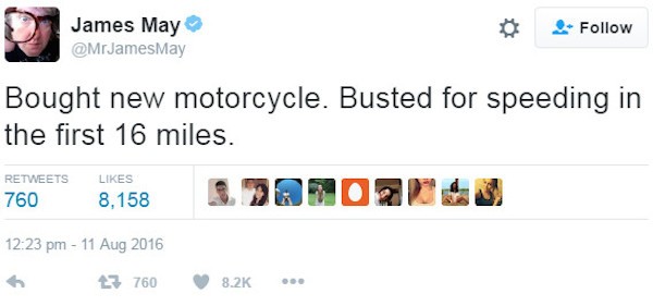 James May falou de sua multa nas redes sociais (Foto: Twitter)