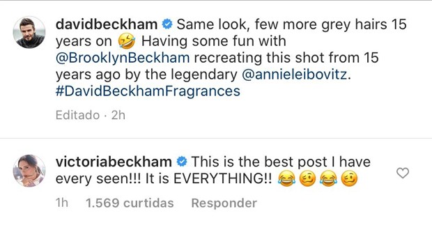 Victoria Beckham baba pelo marido em publicação do Instagram (Foto: Reprodução / Instagram)