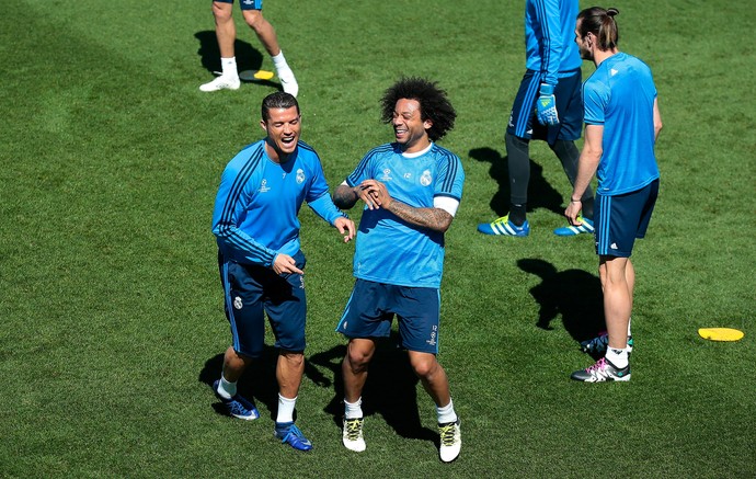 Cristiano Ronaldo Marcelo treino Real Madrid (Foto: Getty Images)