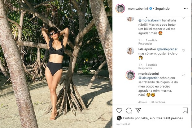 Monica Benini reage a comentário em foto no Instagram (Foto: reprodução/instagram)