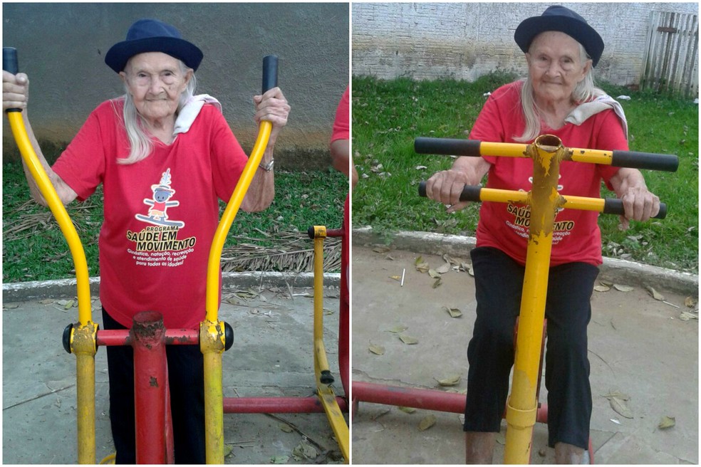 Idosa faz exercícios diários e afirma que mesmo com 104 anos não pensa em parar (Foto: Jéssica Menezes/Arquivo Pessoal)