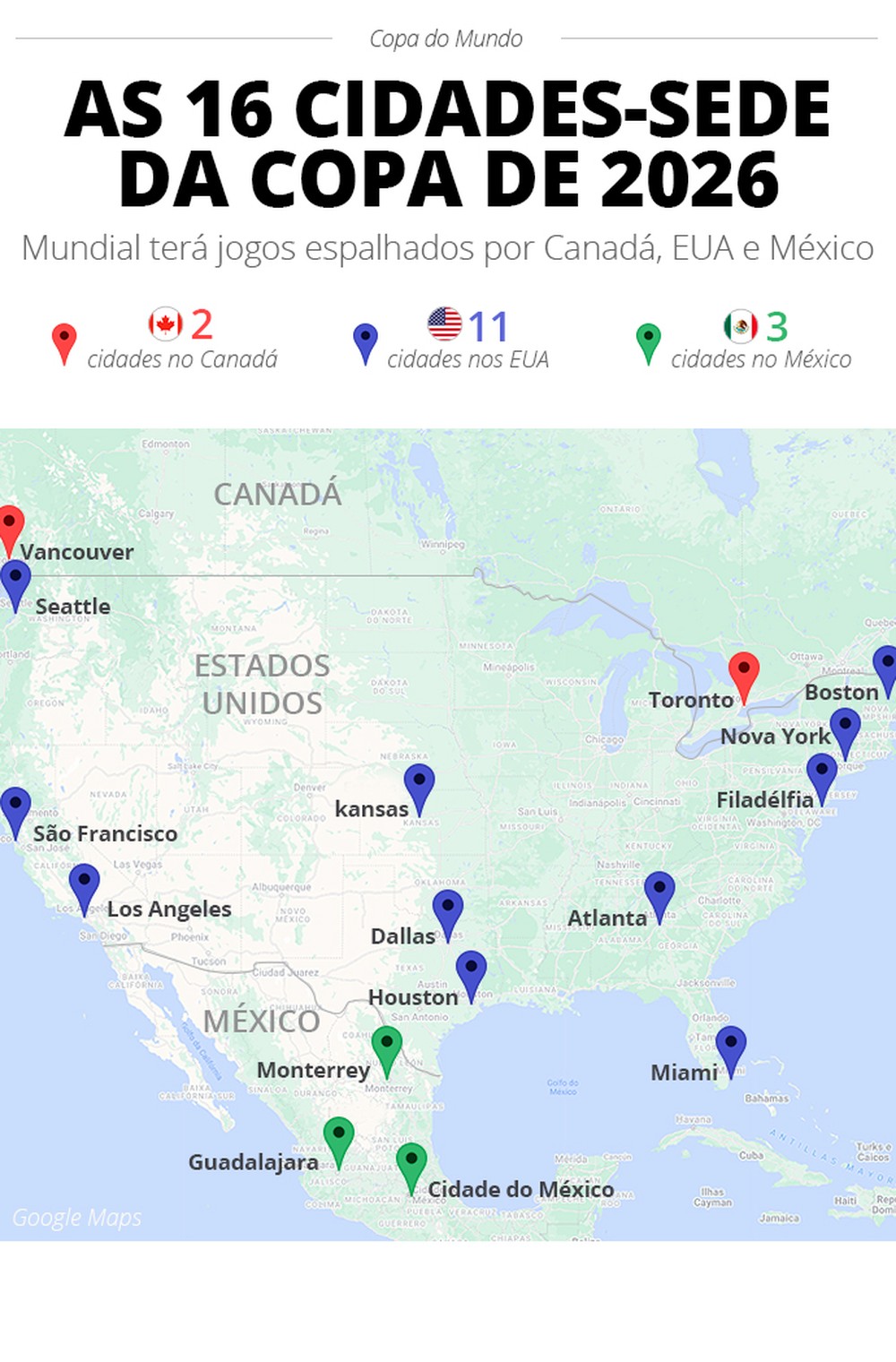 Fifa anuncia cidades que receberão jogos da Copa do Mundo de 2026